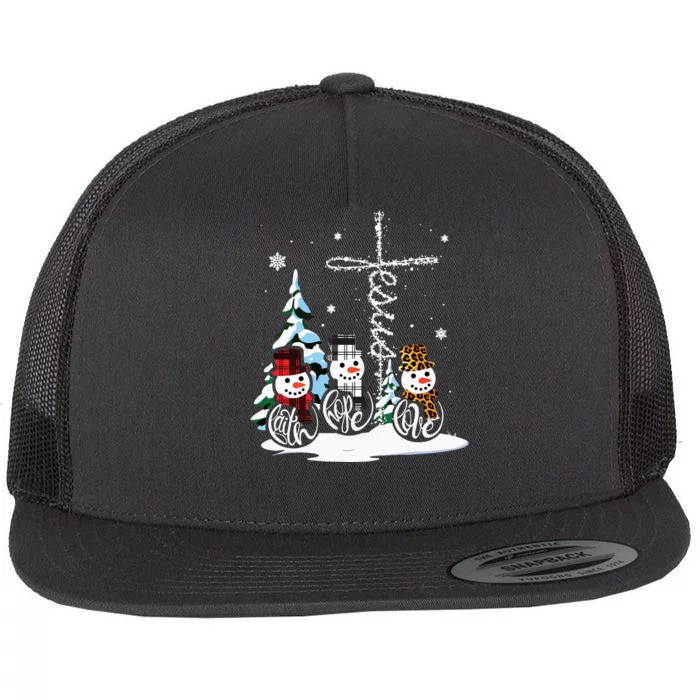 Merry Christmas Snowmen Faith Hope Love Christmas Flat Bill Trucker Hat