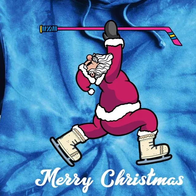 Merry Christmas Santa Ice Hockey Player Funny Hockey Game Gift Tie Dye Hoodie