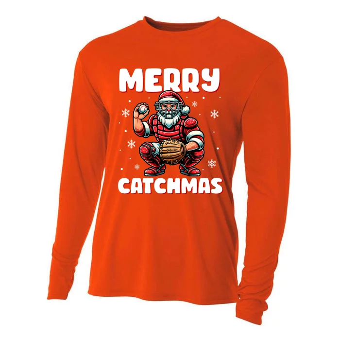 Merry Catchmas Santa Claus Baseball Catcher Xmas Christmas Gift Cooling Performance Long Sleeve Crew