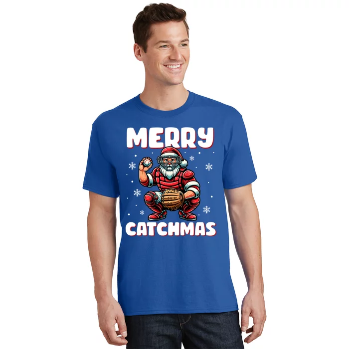 Merry Catchmas Santa Claus Baseball Catcher Xmas Christmas Gift T-Shirt