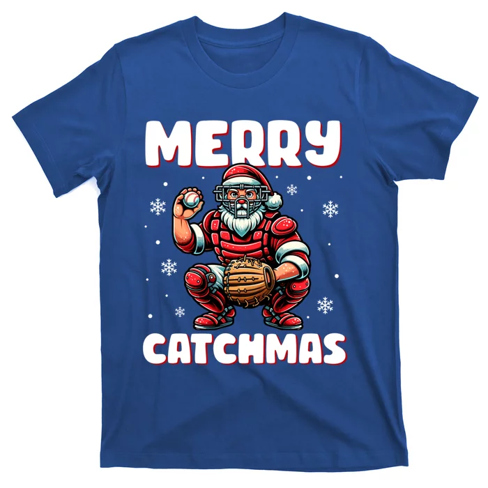 Merry Catchmas Santa Claus Baseball Catcher Xmas Christmas Gift T-Shirt