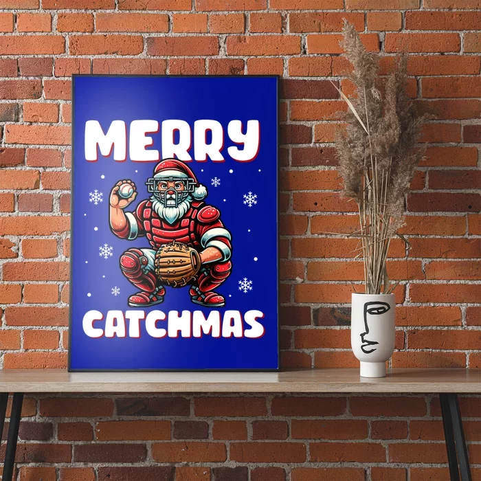 Merry Catchmas Santa Claus Baseball Catcher Xmas Christmas Gift Poster