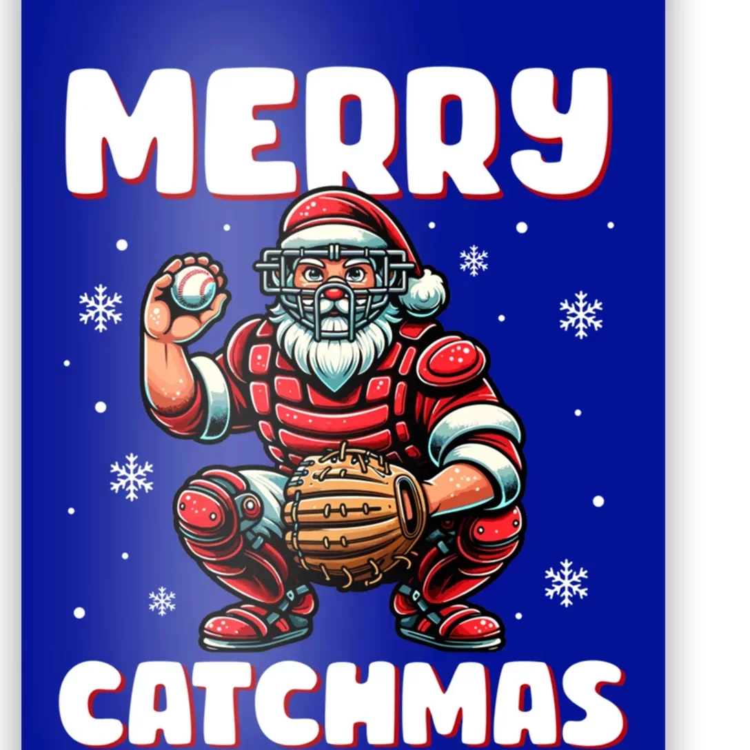 Merry Catchmas Santa Claus Baseball Catcher Xmas Christmas Gift Poster