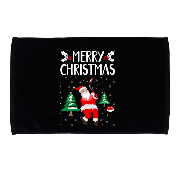 Merry Christmas Santa Ice Hockey Player Funny Hockey Game Gift Microfiber Hand Towel