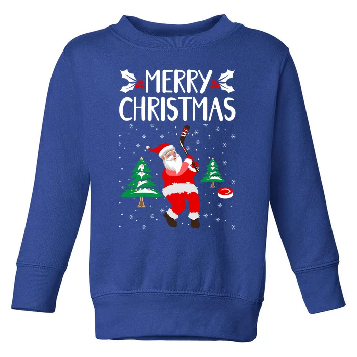 Merry Christmas Santa Ice Hockey Player Funny Hockey Game Gift Toddler Sweatshirt