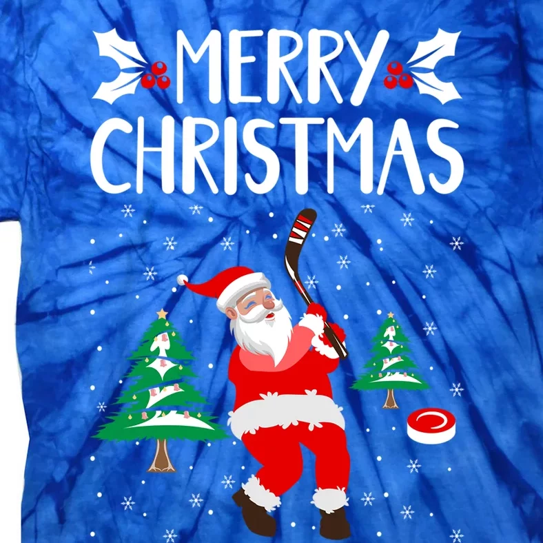 Merry Christmas Santa Ice Hockey Player Funny Hockey Game Gift Tie-Dye T-Shirt