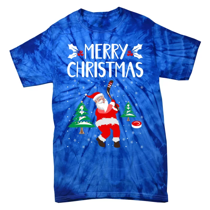 Merry Christmas Santa Ice Hockey Player Funny Hockey Game Gift Tie-Dye T-Shirt