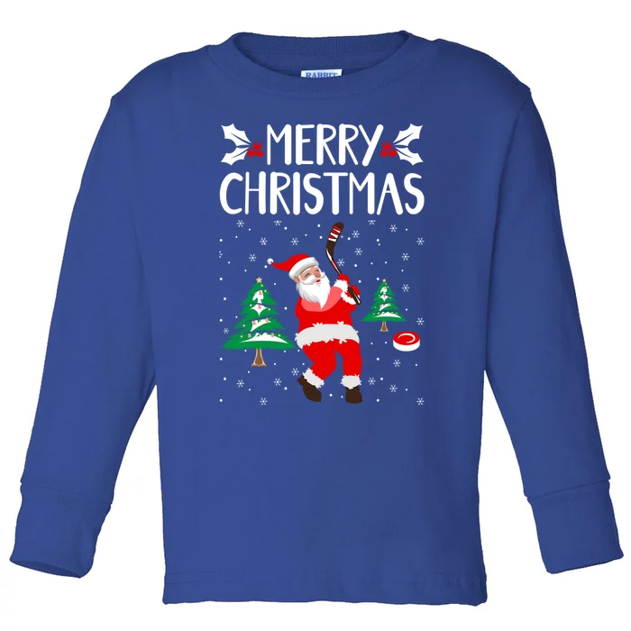 Merry Christmas Santa Ice Hockey Player Funny Hockey Game Gift Toddler Long Sleeve Shirt