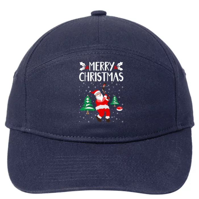 Merry Christmas Santa Ice Hockey Player Funny Hockey Game Gift 7-Panel Snapback Hat