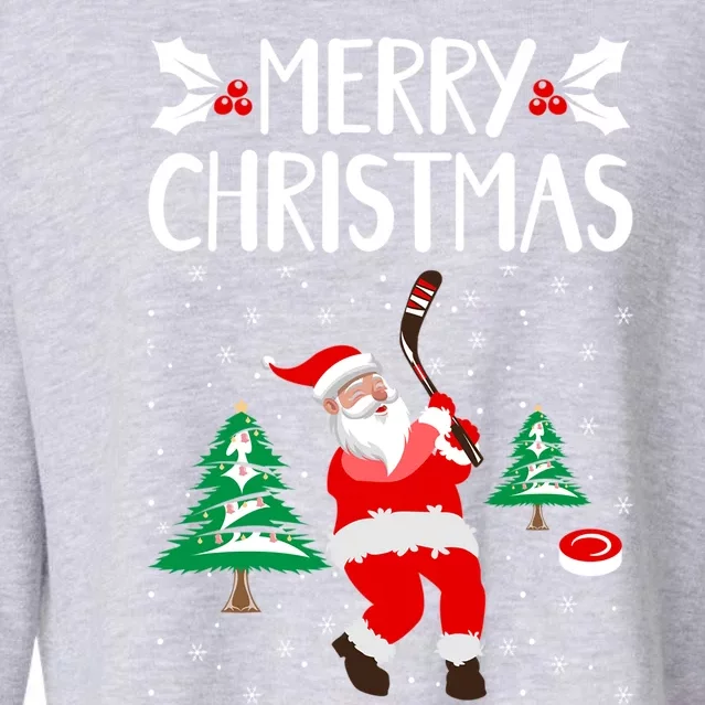 Merry Christmas Santa Ice Hockey Player Funny Hockey Game Gift Cropped Pullover Crew