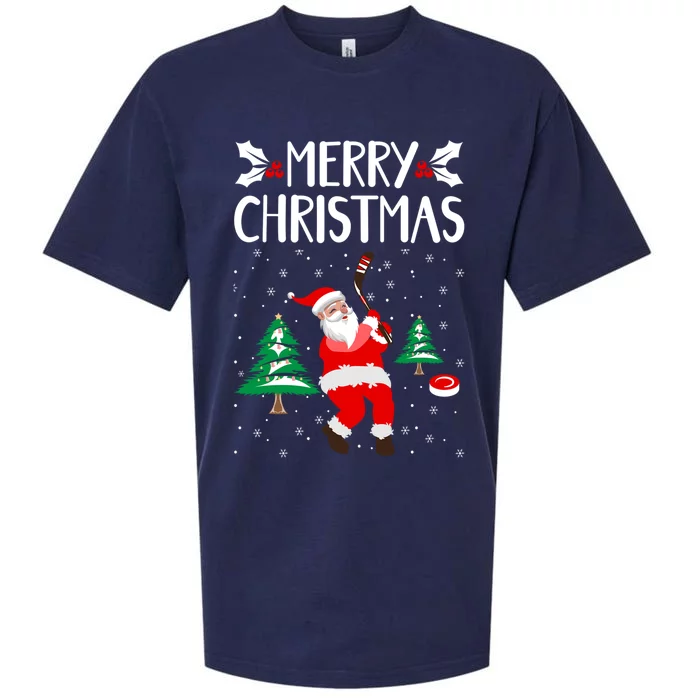 Merry Christmas Santa Ice Hockey Player Funny Hockey Game Gift Sueded Cloud Jersey T-Shirt