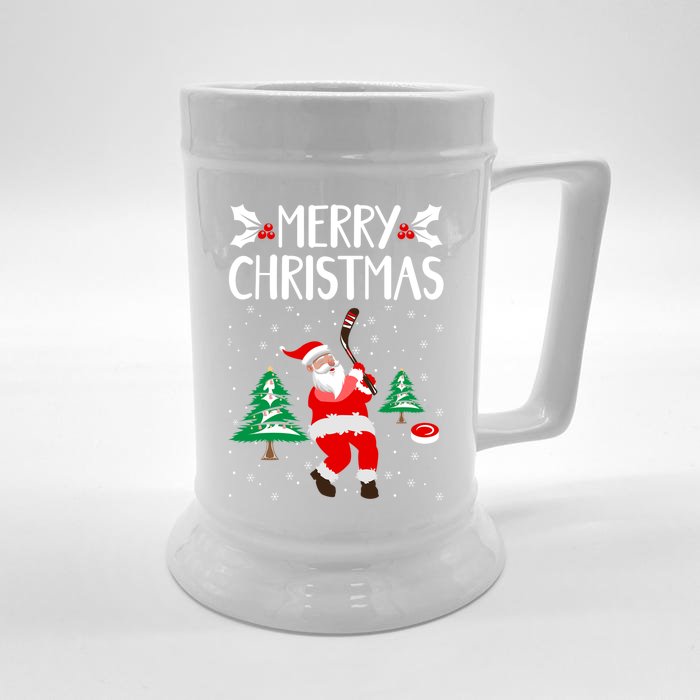 Merry Christmas Santa Ice Hockey Player Funny Hockey Game Gift Front & Back Beer Stein