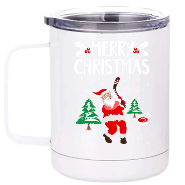 Merry Christmas Santa Ice Hockey Player Funny Hockey Game Gift Front & Back 12oz Stainless Steel Tumbler Cup