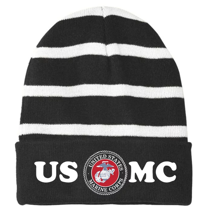 Marine Corps Seal Eagle Globe Anchor Striped Beanie with Solid Band