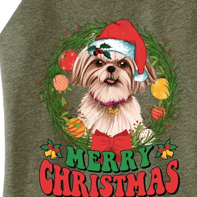 Merry Christmas Shih Tzu Santa Hat Dog Lovers Ugly Sweater Women’s Perfect Tri Rocker Tank