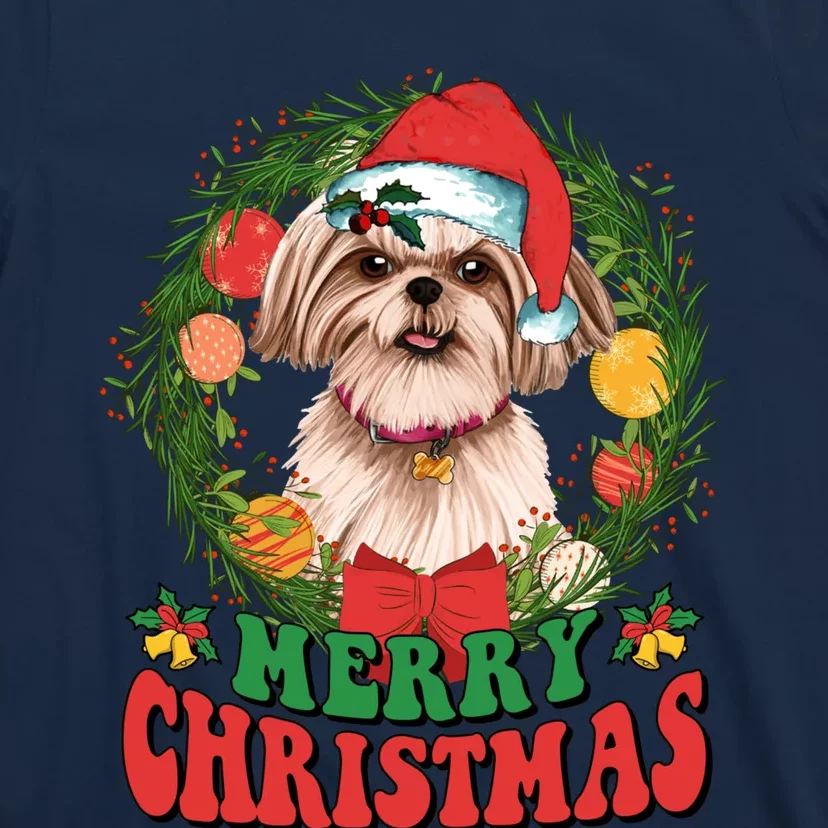 Merry Christmas Shih Tzu Santa Hat Dog Lovers Ugly Sweater T-Shirt