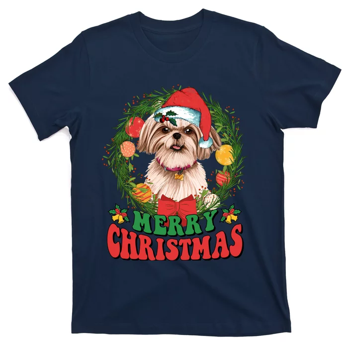 Merry Christmas Shih Tzu Santa Hat Dog Lovers Ugly Sweater T-Shirt