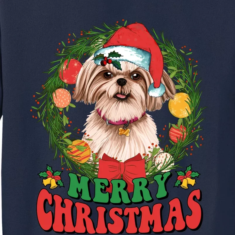 Merry Christmas Shih Tzu Santa Hat Dog Lovers Ugly Sweater Tall Sweatshirt