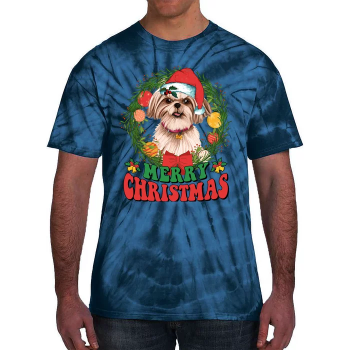 Merry Christmas Shih Tzu Santa Hat Dog Lovers Ugly Sweater Tie-Dye T-Shirt