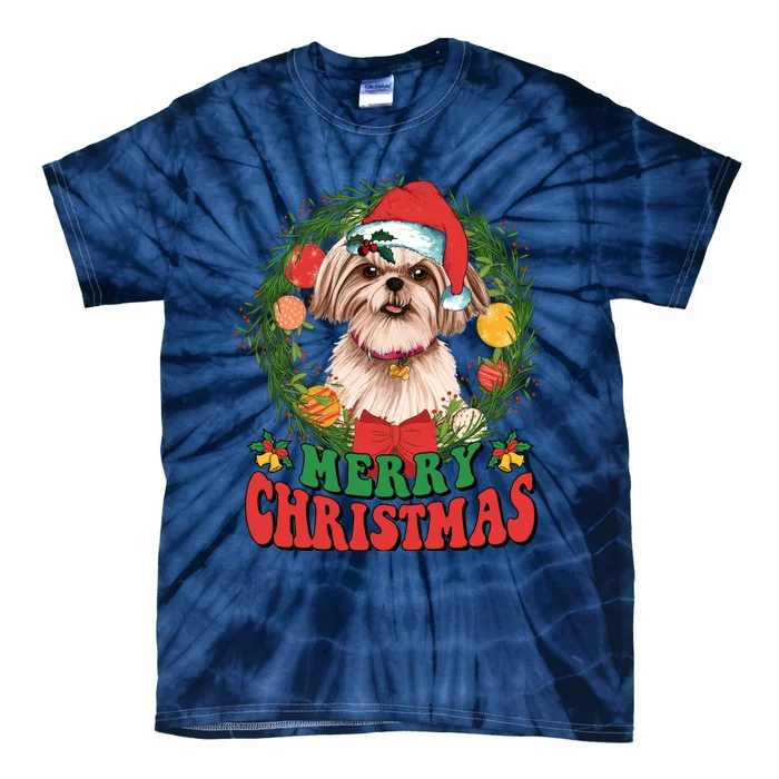 Merry Christmas Shih Tzu Santa Hat Dog Lovers Ugly Sweater Tie-Dye T-Shirt