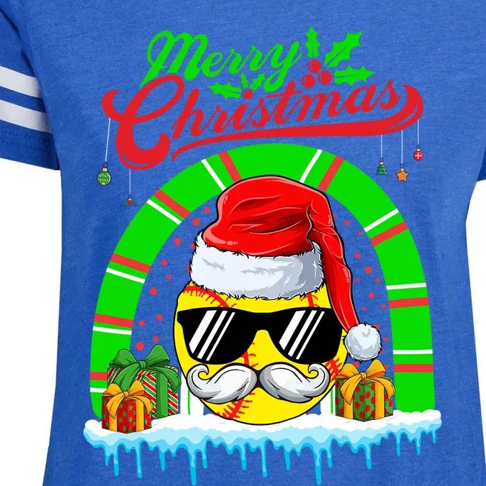 Merry Christmas Santa Softball Ball Mustache Sunglasses Funny Gift Enza Ladies Jersey Football T-Shirt