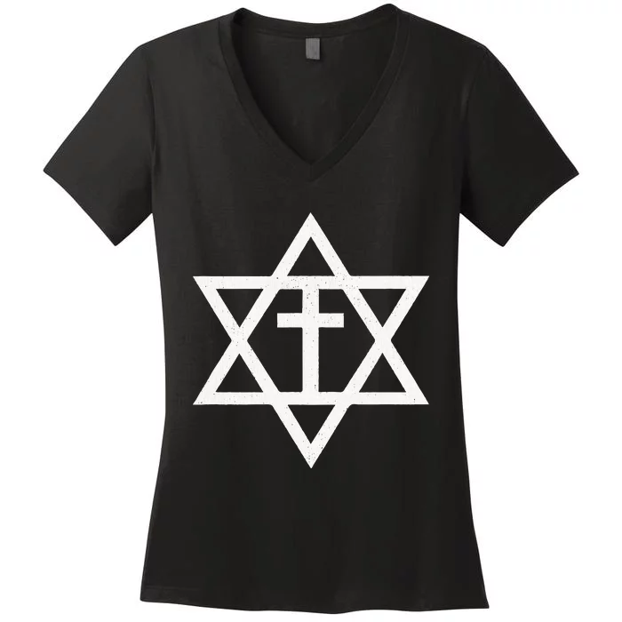 Messianic Cross Star Of David Women's V-Neck T-Shirt