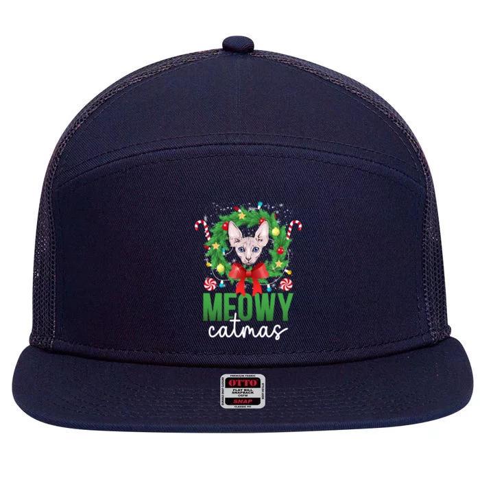 Meowy Catmas Sphynx Cat Christmas Sphynx Cat Xmas Party Meaningful Gift 7 Panel Mesh Trucker Snapback Hat