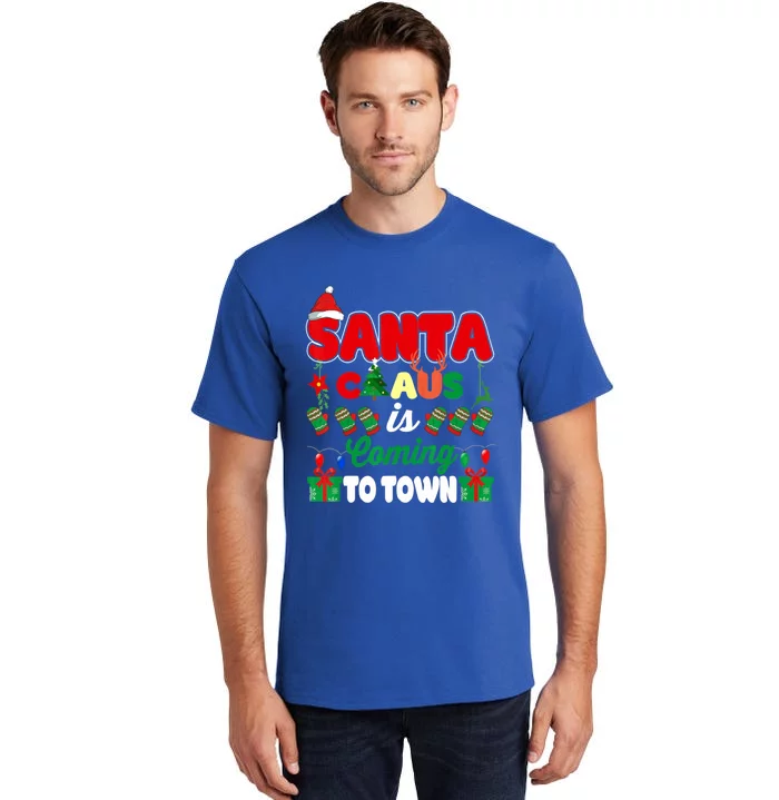 Merry Christmas Santa Claus Coming To Town Retro Xmas Lights Meaningful Gift Tall T-Shirt