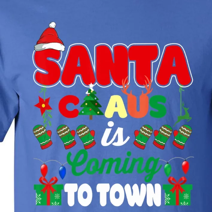 Merry Christmas Santa Claus Coming To Town Retro Xmas Lights Meaningful Gift Tall T-Shirt