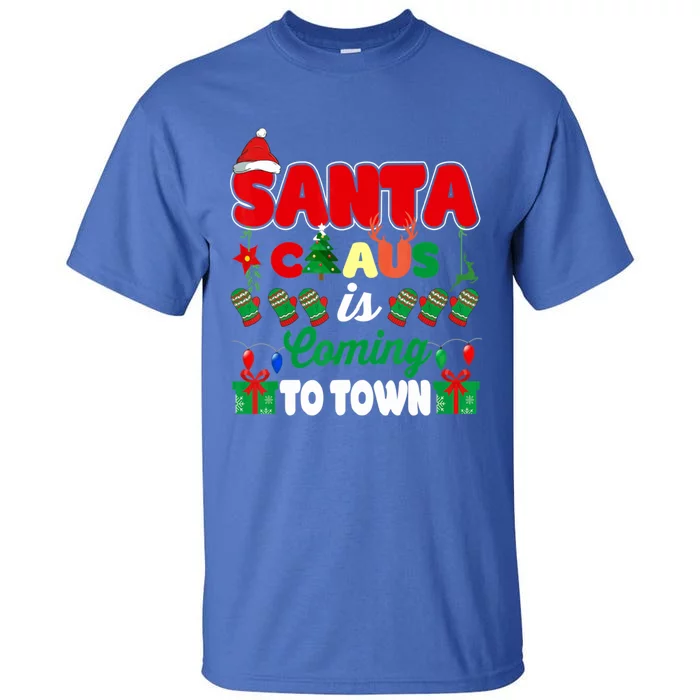 Merry Christmas Santa Claus Coming To Town Retro Xmas Lights Meaningful Gift Tall T-Shirt