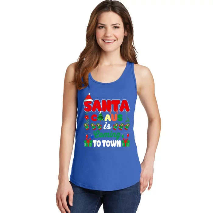 Merry Christmas Santa Claus Coming To Town Retro Xmas Lights Meaningful Gift Ladies Essential Tank