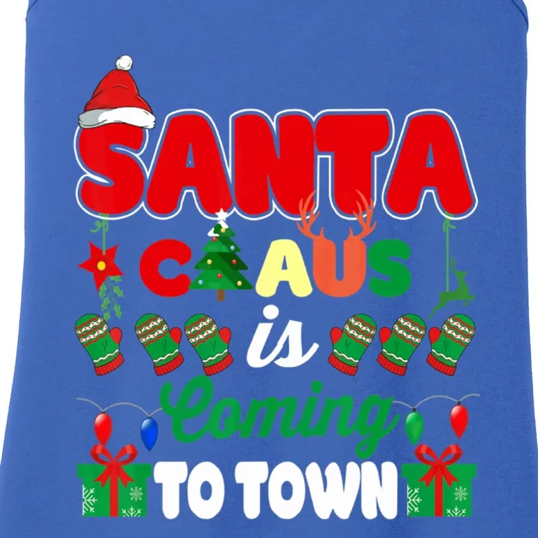 Merry Christmas Santa Claus Coming To Town Retro Xmas Lights Meaningful Gift Ladies Essential Tank