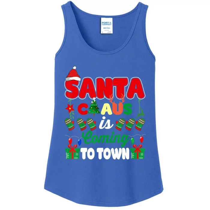 Merry Christmas Santa Claus Coming To Town Retro Xmas Lights Meaningful Gift Ladies Essential Tank