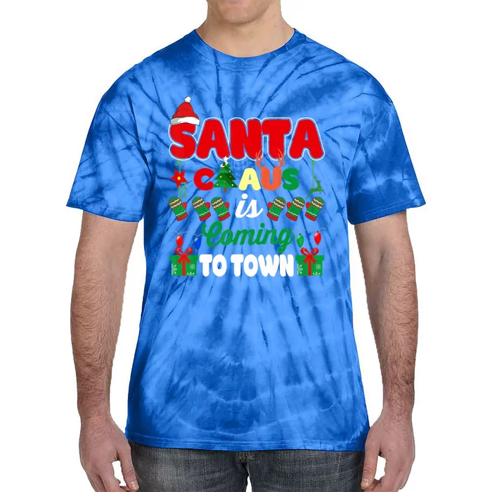 Merry Christmas Santa Claus Coming To Town Retro Xmas Lights Meaningful Gift Tie-Dye T-Shirt