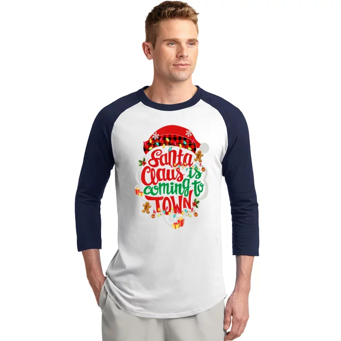 Merry Christmas Santa Claus Is Coming Funny Gingerbread Xmas Gift Baseball Sleeve Shirt