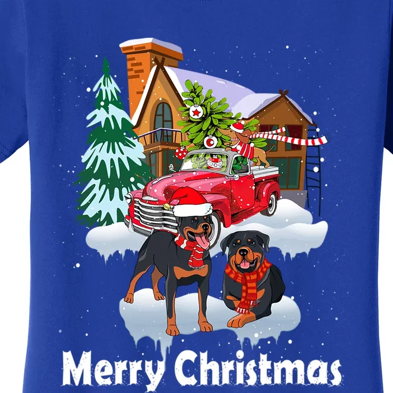 Merry Christmas Santa Rottweiler Dog Christmas Truck Gift Women's T-Shirt