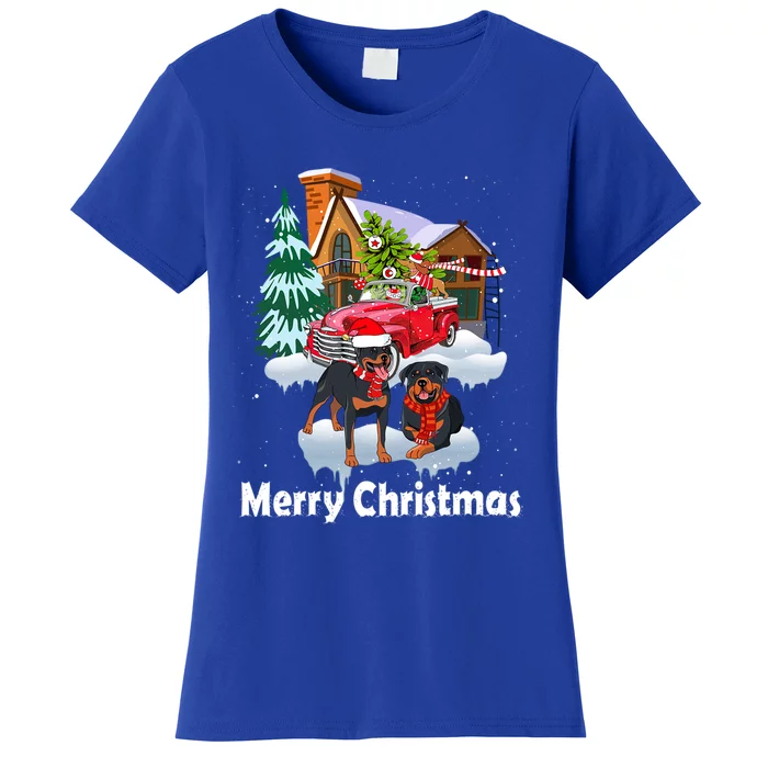 Merry Christmas Santa Rottweiler Dog Christmas Truck Gift Women's T-Shirt