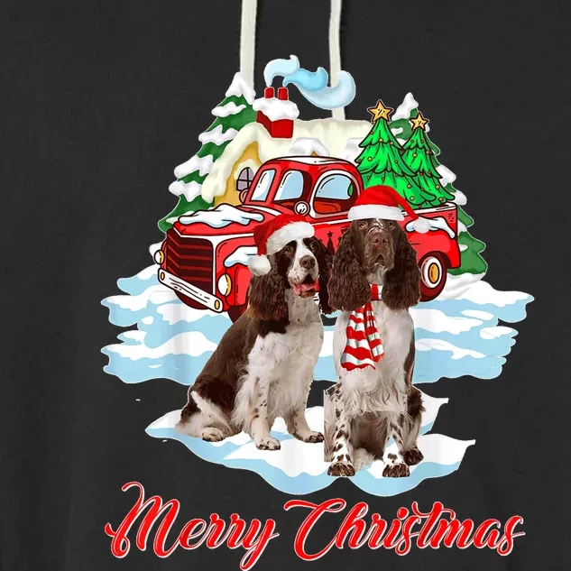 Merry Christmas Santa English Springer Spaniel Dog Xmas Garment-Dyed Fleece Hoodie