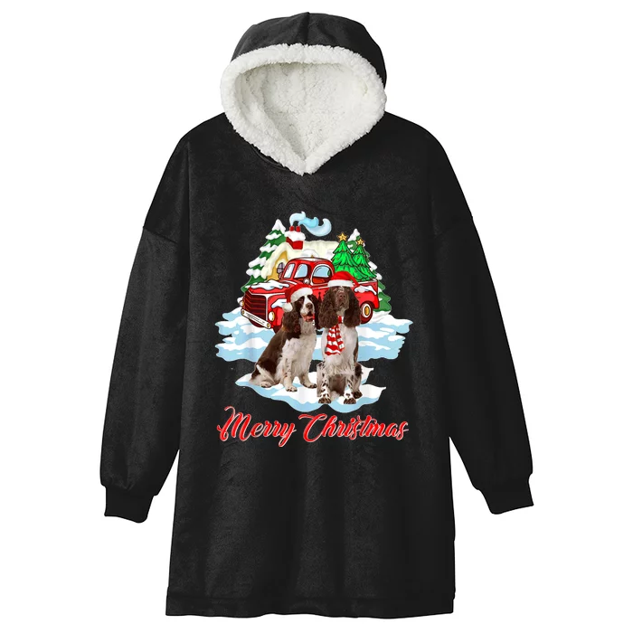 Merry Christmas Santa English Springer Spaniel Dog Xmas Hooded Wearable Blanket