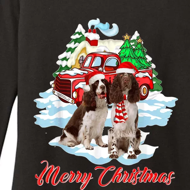 Merry Christmas Santa English Springer Spaniel Dog Xmas Womens CVC Long Sleeve Shirt