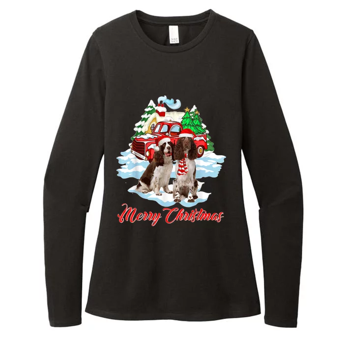 Merry Christmas Santa English Springer Spaniel Dog Xmas Womens CVC Long Sleeve Shirt