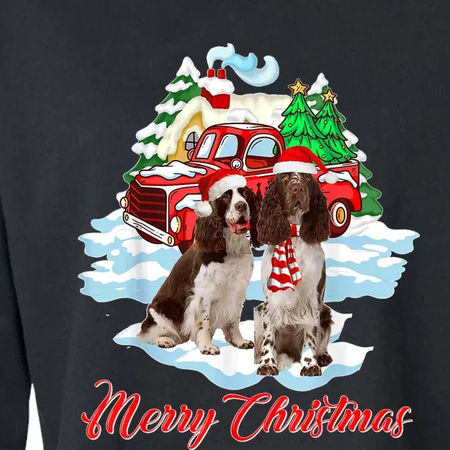 Merry Christmas Santa English Springer Spaniel Dog Xmas Cropped Pullover Crew