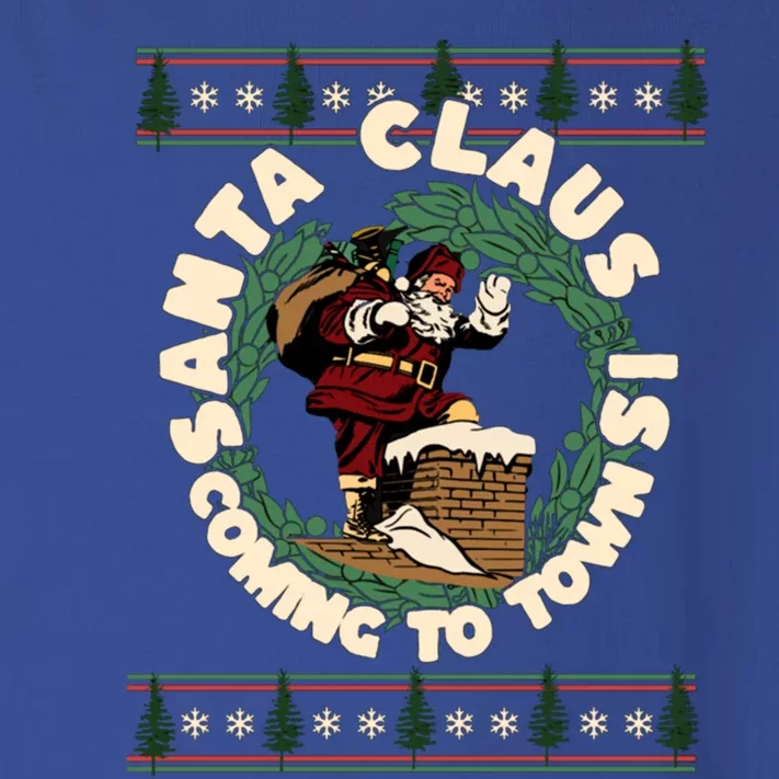 Merry Christmas Santa Claus Is Coming Funny Ugly Xmas Retro Cool Gift Toddler Long Sleeve Shirt