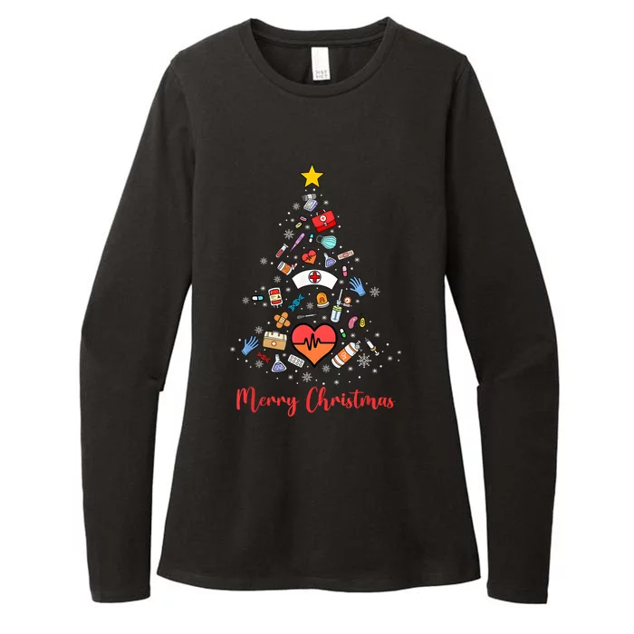 Merry Christmas Stethoscope Christmas Tree Nurse Nursing Scrub Top Xmas Womens CVC Long Sleeve Shirt