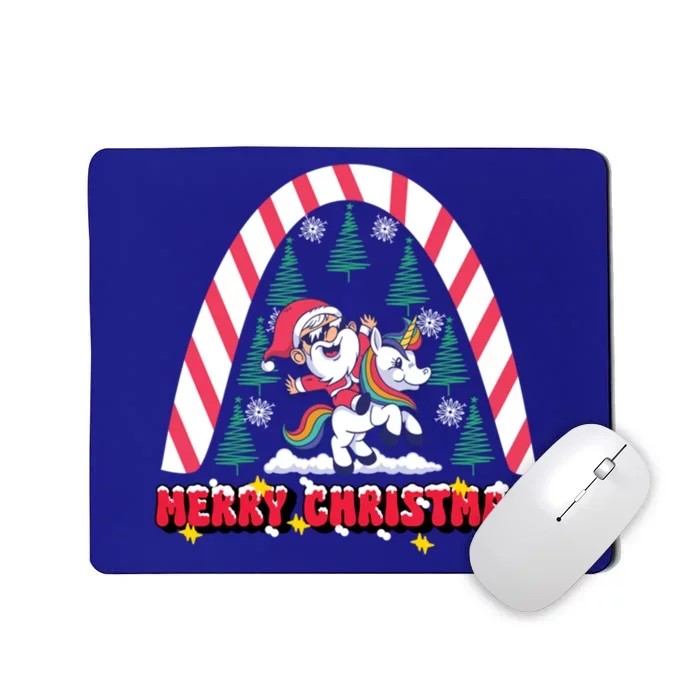 Merry Christmas Santa Claus Riding Unicorn Candy Cane Cute Gift Mousepad