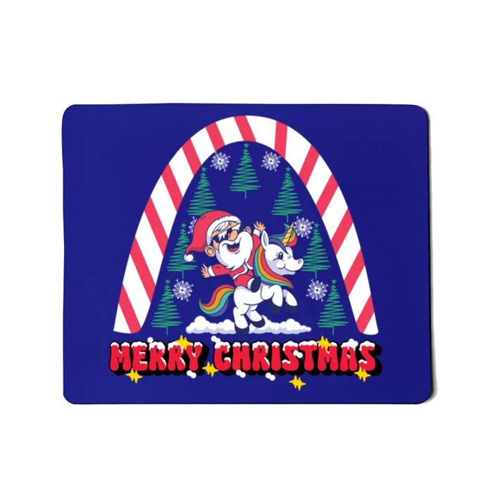 Merry Christmas Santa Claus Riding Unicorn Candy Cane Cute Gift Mousepad