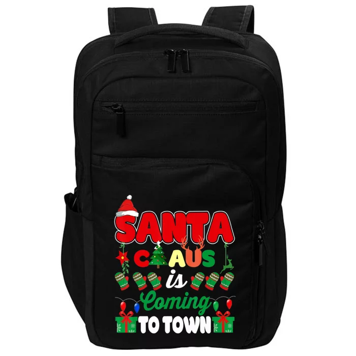 Merry Christmas Santa Claus Coming To Town Retro Xmas Lights Gift Impact Tech Backpack