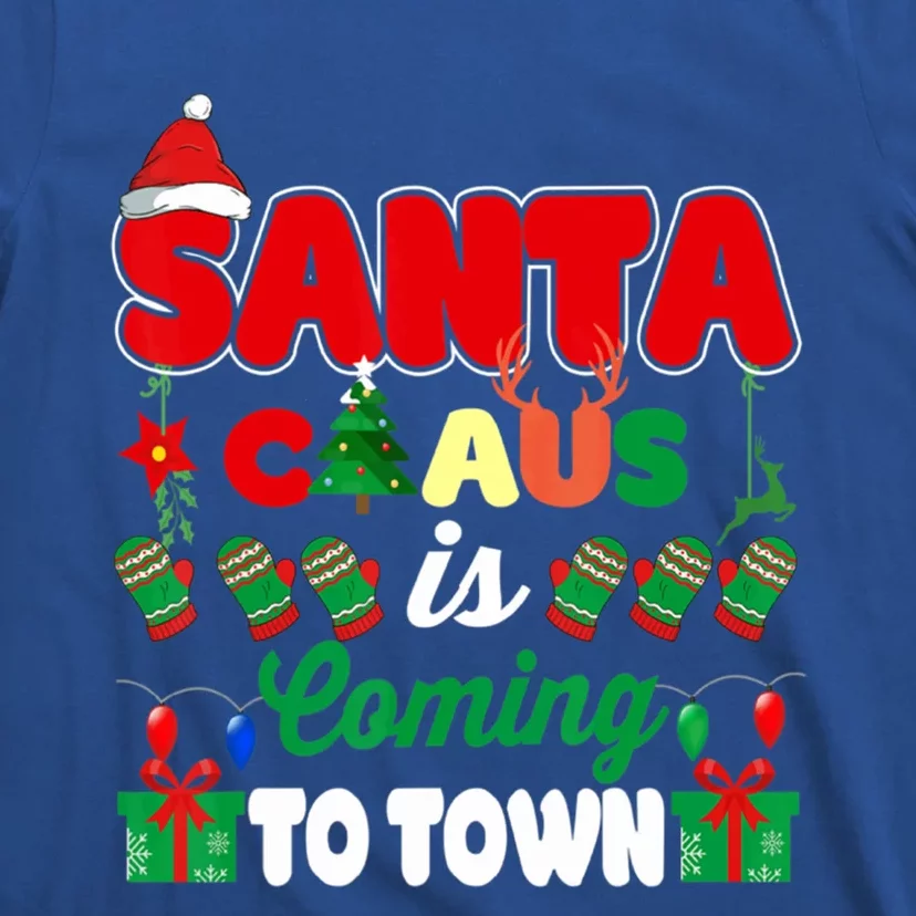 Merry Christmas Santa Claus Coming To Town Retro Xmas Lights Gift T-Shirt