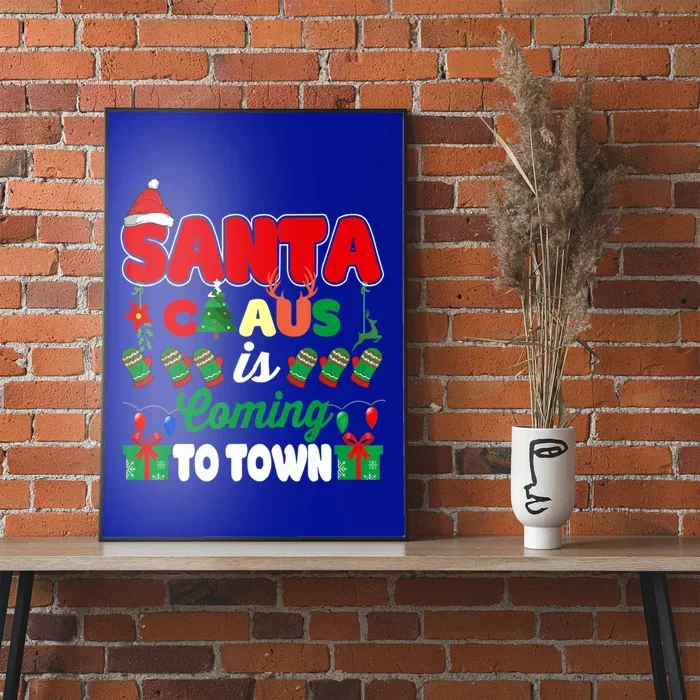 Merry Christmas Santa Claus Coming To Town Retro Xmas Lights Gift Poster