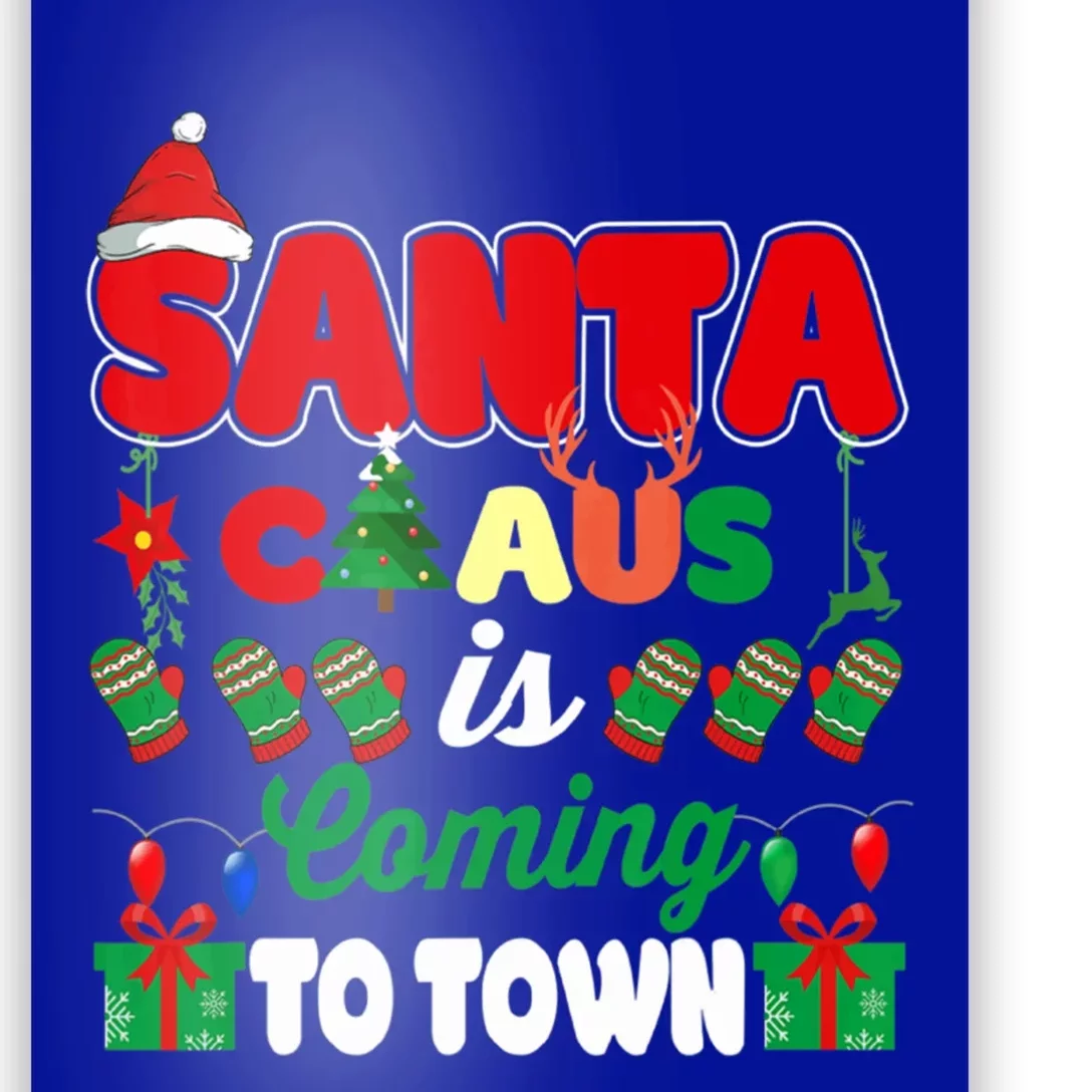 Merry Christmas Santa Claus Coming To Town Retro Xmas Lights Gift Poster